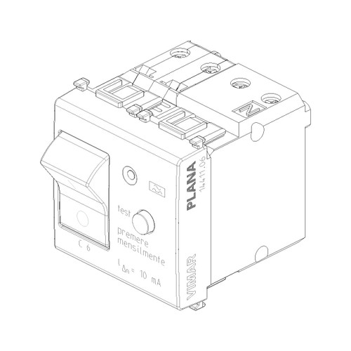 Vimar Plana 1P+N RCBO Breaker, 120-230V, IP40, Built-In, 2 Modules