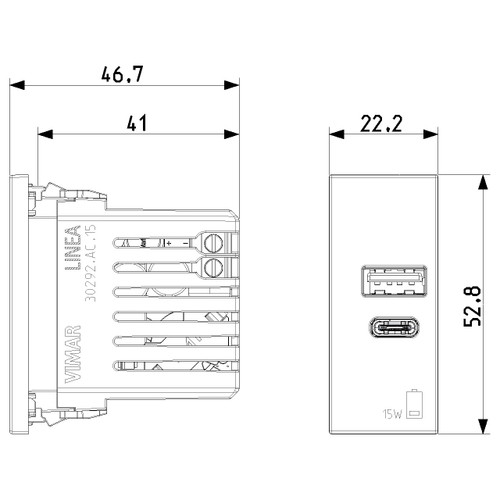 Vimar LINEA 1-Module USB Power Unit, 120-240V