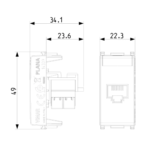 Vimar Plana RJ45 Netsafe Outlet, T568A/B Universal Wiring