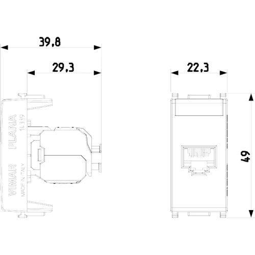 Vimar Plana RJ45 Netsafe Outlet, T568A/B Universal Wiring
