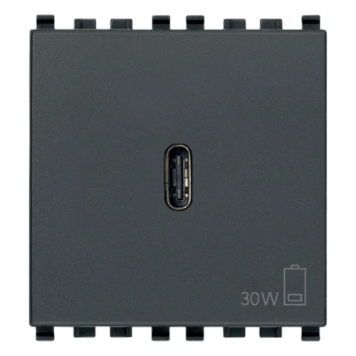 Vimar EIKON 2-Module USB-C Supply Unit, 120-240V, USB Power Delivery, Flush-Mounted, 1 USB-C Port