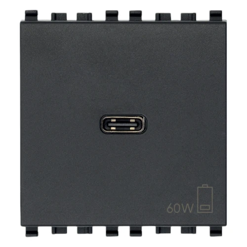 Vimar EIKON 2-Module USB-C Supply Unit, 120-240V, USB Power Delivery, Flush-Mounted, 1 USB-C Port