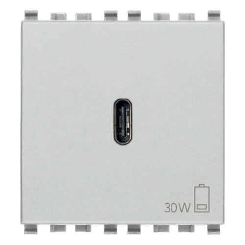 Vimar EIKON 2-Module USB-C Supply Unit, 120-240V, USB Power Delivery, Flush-Mounted, 1 USB-C Port