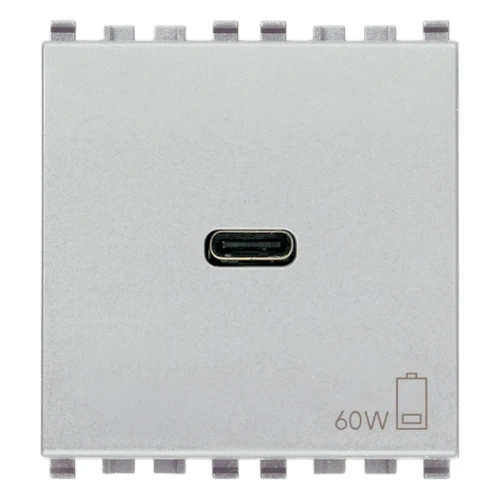 Vimar EIKON 2-Module USB-C Supply Unit, 120-240V, USB Power Delivery, Flush-Mounted, 1 USB-C Port