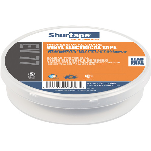 Shurtape EV 077B Professional Grade Black Electrical Tape f/Insulating & Splicing - 3/4" x 66' - 10-Pack 104706