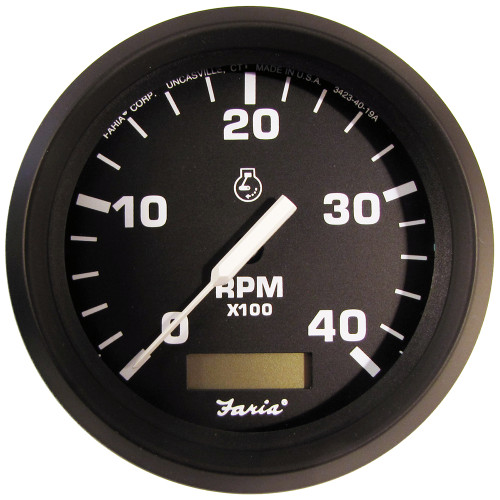 Faria Euro Black 4" Tachometer w/Hourmeter (4000 RPM) (Diesel)(Mech. Takeoff & Var. Ratio Alt.) 32834