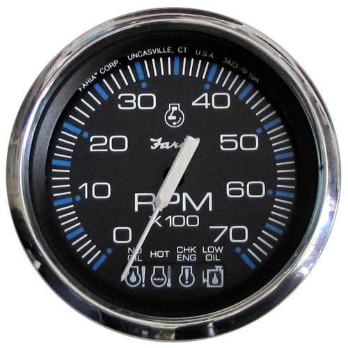 Faria Chesapeake Black SS 4" Tachometer w/Systemcheck Indicator - 7000 RPM (Gas) f/ Johnson / Evinrude Outboard 33750