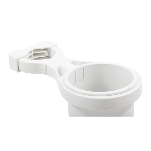 Camco Clamp-On Rail Mounted Cup Holder - Small for Up to 1-1/4" Rail - White 53086