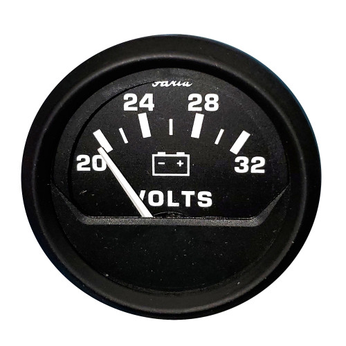 Faria Euro Black 2" Voltmeter (20-32 V) 12860