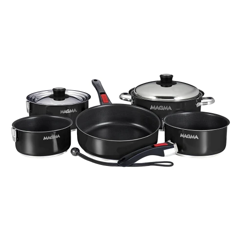 Magma Nestable 10 Piece Induction Non-Stick Enamel Finish Cookware Set - Jet Black A10-366-JB-2-IN