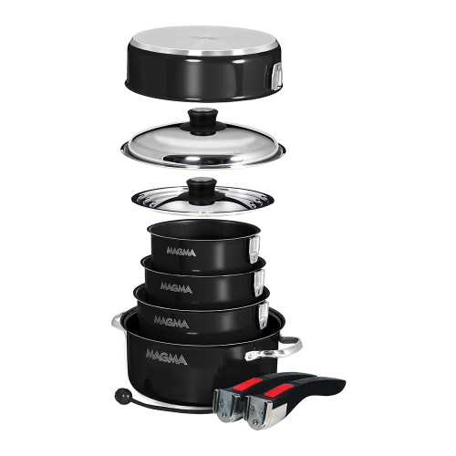 Magma Nestable 10 Piece Induction Non-Stick Enamel Finish Cookware Set - Jet Black A10-366-JB-2-IN