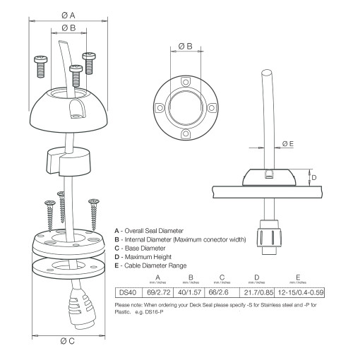Scanstrut DS40-S Vertical Cable Seal - Stainless Steel DS40-S