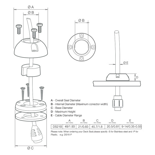 Scanstrut DS21B-S Vertical Cable Seal - Stainless Steel DS21B-S