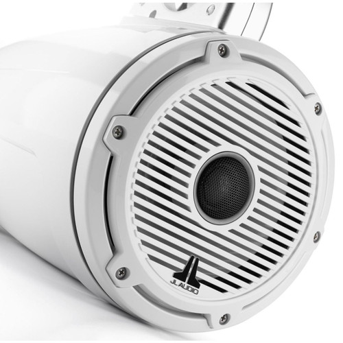 JL Audio M6-770ETXv3 7.7in Enclosed Tower Marine Coaxial Speakers, 100W RMS, 4 Ohm, Pair, Gloss White Enclosure, Gloss White Classic Grille, Black Tweeter Mesh, Mounting Clamps Sold Separately