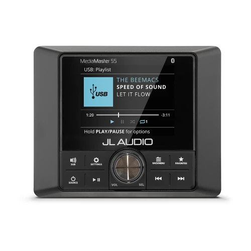 JL Audio MediaMaster 55 Marine Source Unit, NMEA 2000 Certified, 10-16V, IP67, 3-Zone Audio, Bluetooth, 2.8 in Color LCD