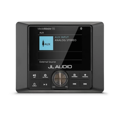 JL Audio MediaMaster 55 Marine Source Unit, NMEA 2000 Certified, 10-16V, IP67, 3-Zone Audio, Bluetooth, 2.8 in Color LCD