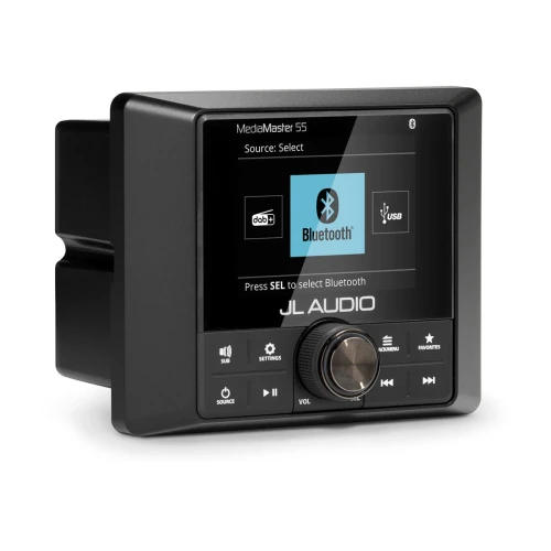 JL Audio MediaMaster 55 Marine Source Unit, NMEA 2000 Certified, 10-16V, IP67, 3-Zone Audio, Bluetooth, 2.8 in Color LCD