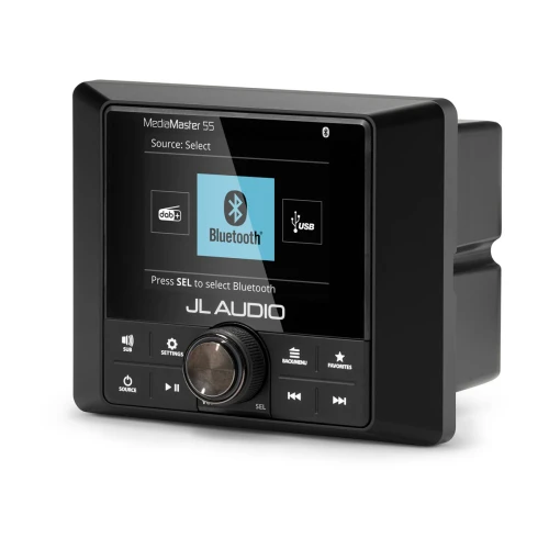 JL Audio MediaMaster 55 Marine Source Unit, NMEA 2000 Certified, 10-16V, IP67, 3-Zone Audio, Bluetooth, 2.8 in Color LCD