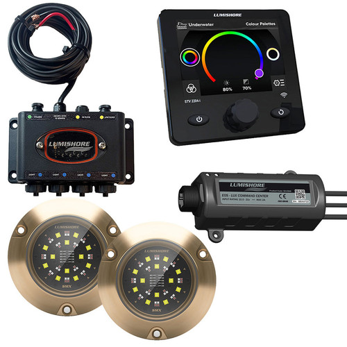 Lumishore LUX SMX154 Surface-Mount Underwater LED Light Kit, 2-Light Set, RGBW, Hub, Display, LUX Command Center, IP68, 7000 Fixture Lumens