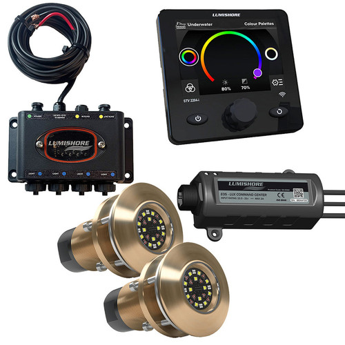 Lumishore EOS TIX404 Underwater LED Light Kit, 2 Lights, Blue/White Light, 12/24V, Hub, Command Center, Display - Apollo Lighting