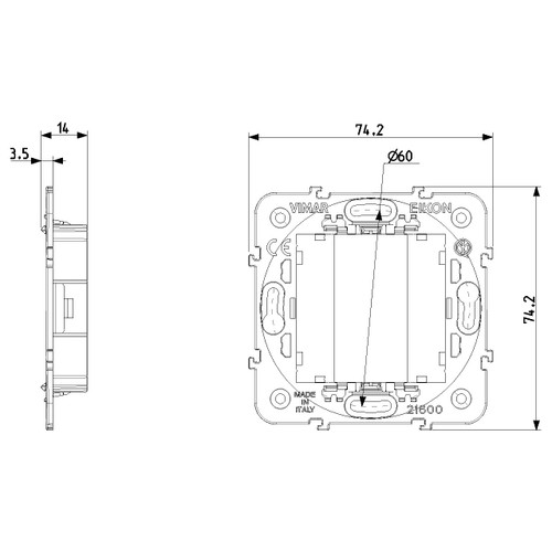 Vimar Eikon 1-Module Mounting Frame, No Screws, For 60 mm or 56 x 56 mm Boxes - Apollo Lighting