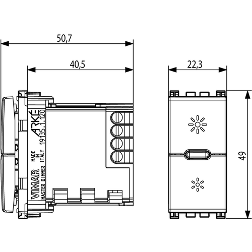 Vimar ARKÉ Master Dimmer, 120V 60Hz, Phase-Cut, 3-200W LED
