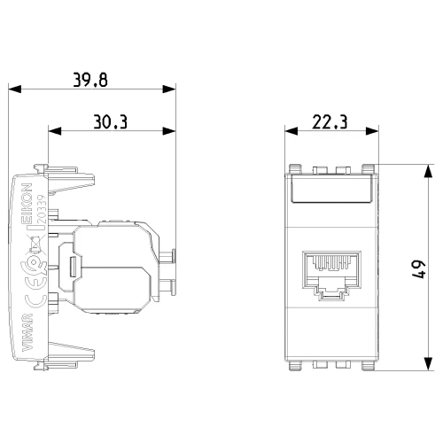 Vimar EIKON RJ45 Netsafe Outlet, T568A/B, Insulation-Piercing Terminals