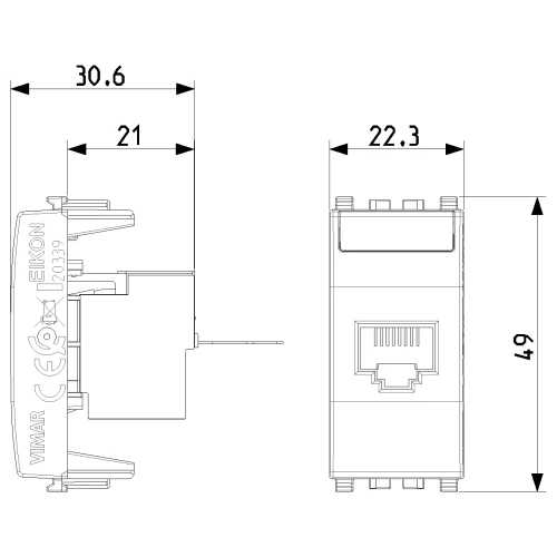 Vimar EIKON RJ45 Netsafe Outlet, T568A/B, Insulation-Piercing Terminals