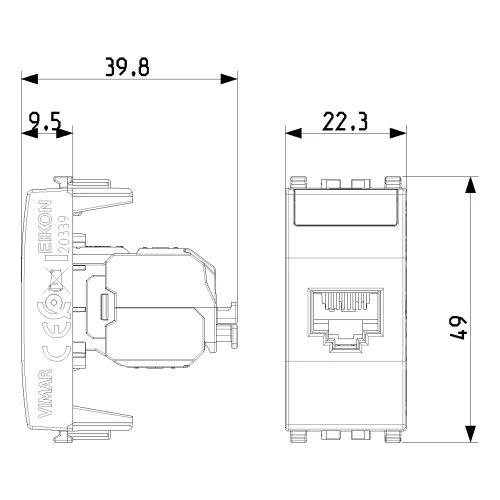 Vimar EIKON RJ45 Netsafe Outlet, T568A/B, Insulation-Piercing Terminals
