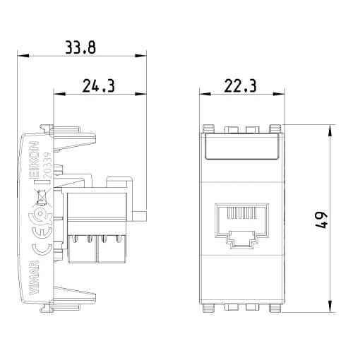 Vimar EIKON RJ45 Netsafe Outlet, T568A/B, Insulation-Piercing Terminals