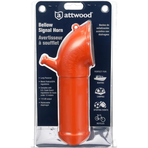 Attwood Marine Bellows Signal Horn, Lung-Powered, 110 dB, USCG Rule 33