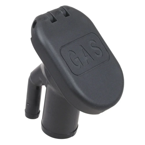 Perko 1318 Gas Fill/Tank Vent, 1-1/2 in Hose, 5/8 in Vent, 35° Angled Neck, Black Polymer