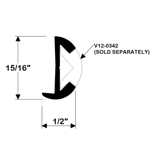 TACO Marine Aluminum Rub Rail, For V12-0342 Insert, 1 in x 1/2 in x 12 ft, Anodized Aluminum, Drilled for #8 Screws