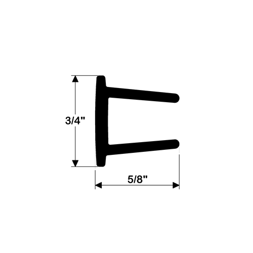 TACO Marine Sandwich Style Rigid Vinyl Rub Rail Insert, For V11-3161, 3/4 in x 5/8 in, Black, 12 ft