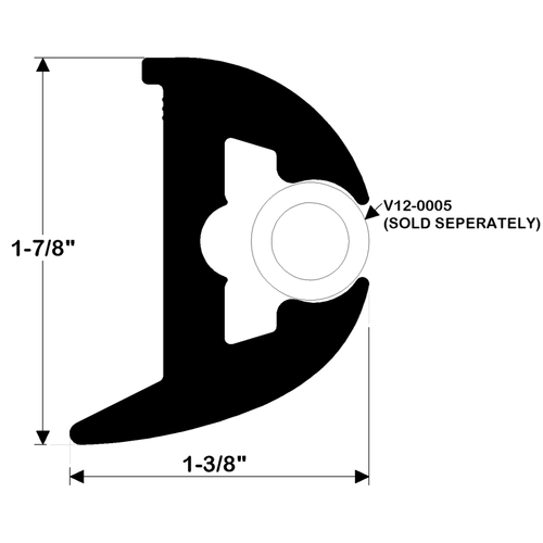 TACO Marine Flexible Vinyl Rub Rail, 50 ft, 1-7/8 in x 1-3/8 in, Black