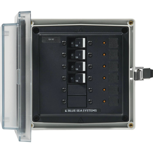 Blue Sea Systems SMS Surface Mount System Panel Enclosure, IP66, Glass-Filled Polycarbonate, Clear Cover, 6 x 6 x 4 in - Apollo Lighting