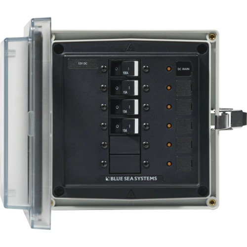 Blue Sea Systems SMS Surface Mount System Panel Enclosure, IP66, Glass-Filled Polycarbonate, Clear Cover, 6 x 6 x 4 in - Apollo Lighting