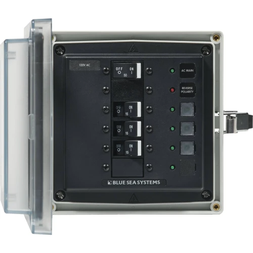Blue Sea Systems SMS Surface Mount System Panel Enclosure, IP66, Glass-Filled Polycarbonate, Clear Cover, 6 x 6 x 4 in