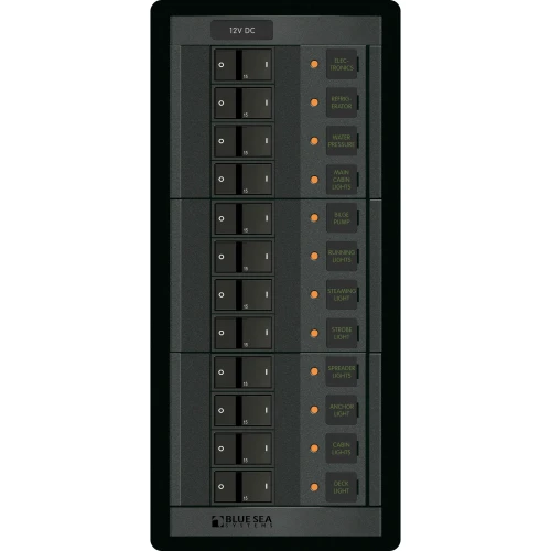 Blue Sea Systems DC Branch Circuit Breaker Panel, Pre-Wired Buses, Backlit Labels