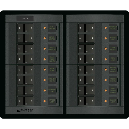 Blue Sea Systems DC Branch Circuit Breaker Panel, Pre-Wired Buses, Backlit Labels