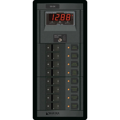 Blue Sea Systems DC Branch Circuit Breaker Panel, Pre-Wired Buses, Backlit Labels