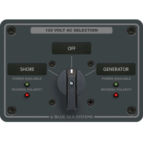 Blue Sea Systems Traditional Metal AC Rotary Switch Panel, Source Selector, Reverse Polarity and Power LEDs - Apollo Lighting