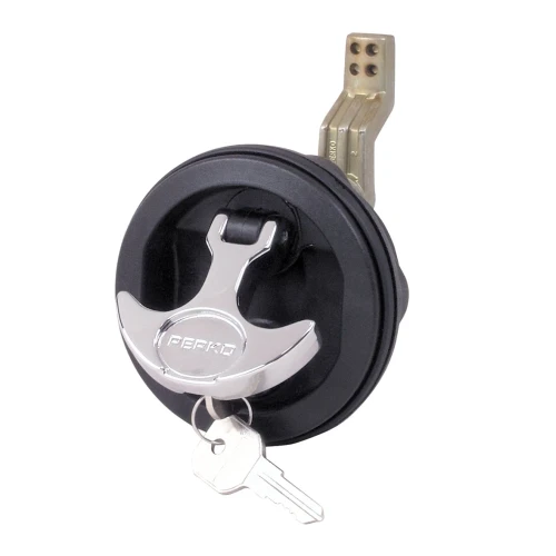 Perko 1091 Surface Mount Lock and Latch, For Smooth and Carpeted Surfaces, 2-1/2 in Hole, 1/8-3/4 in Surface, Chrome T-Handle, 2 Keys