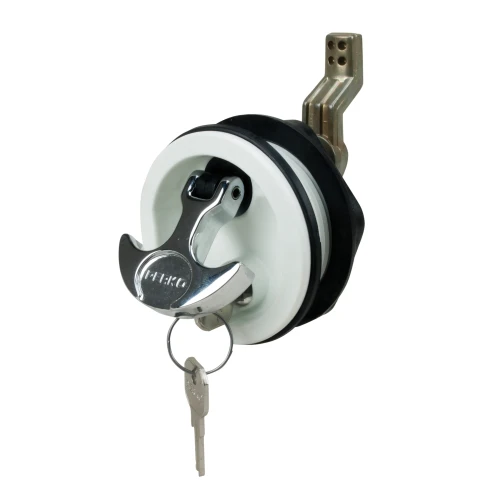 Perko 1091 Surface Mount Lock and Latch, For Smooth and Carpeted Surfaces, 2-1/2 in Hole, 1/8-3/4 in Surface, Chrome T-Handle, 2 Keys