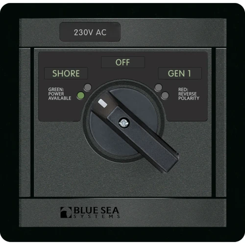 Blue Sea Systems 360 Panel AC Rotary Source Selector Module, Single Output, Red Reverse Polarity LEDs, Green Power Available LEDs