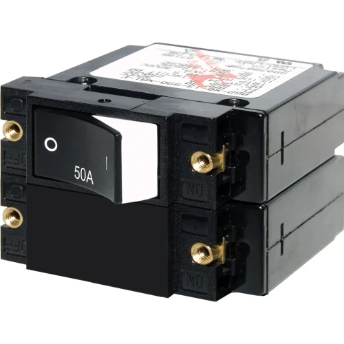 Blue Sea Systems A-Series Raised Rocker Circuit Breaker, Double Pole, 120/240V AC, 32V DC, Magnetic Hydraulic, Trip-Free