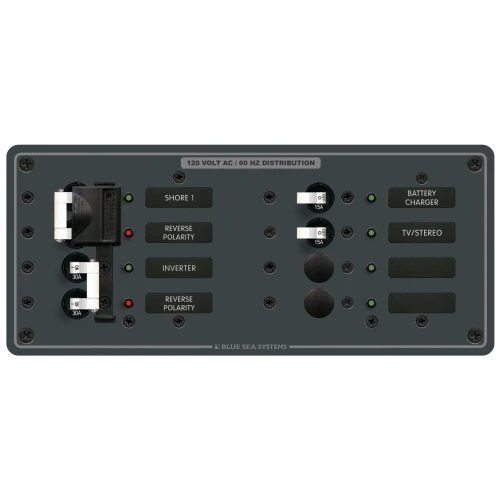 Blue Sea Systems Traditional Metal AC Source Selector Panel, 2 Sources, Lockout Slide