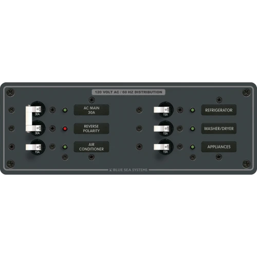 Blue Sea Systems Traditional Metal AC Main Circuit Breaker Panel, 120V AC, White Toggle Breakers, Non-Metered