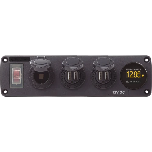 Blue Sea Systems Water-Resistant Accessory Panel, 12V DC, 15A Circuit Breaker, Pre-Wired Harness