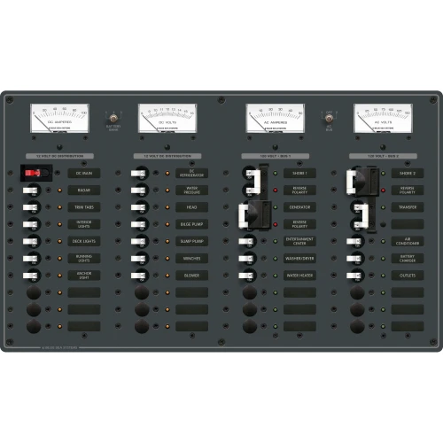 Blue Sea Systems Traditional Metal AC Branch Circuit Breaker Panel, 100A Max, Backlit Labels